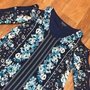 Luxology Blue Floral Cold Shoulder Dress Size 12